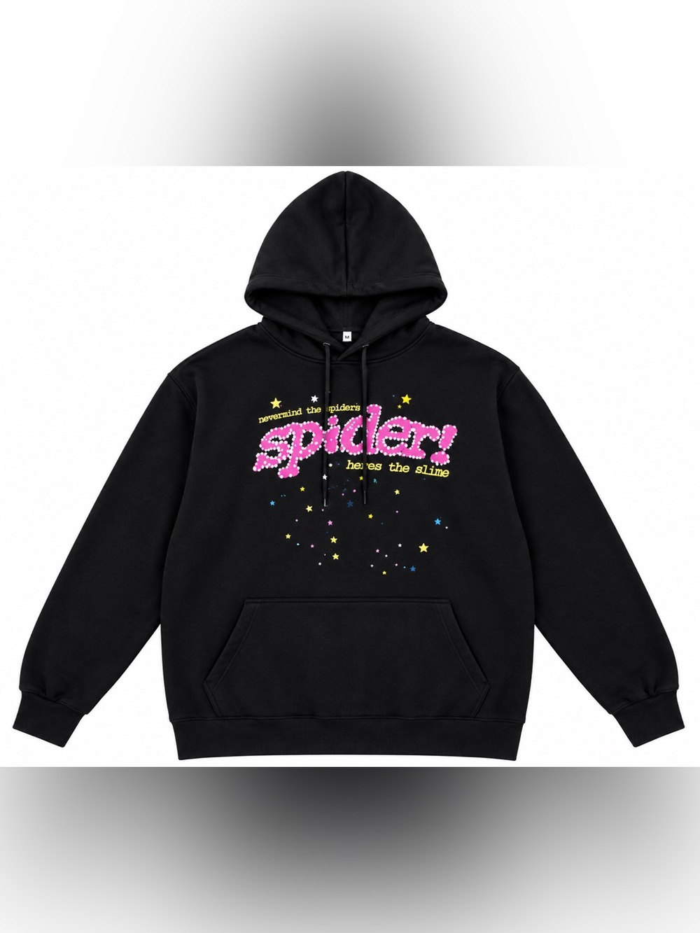 Men's Black Crewneck Hoodie with Pink 'spider!' Graphic